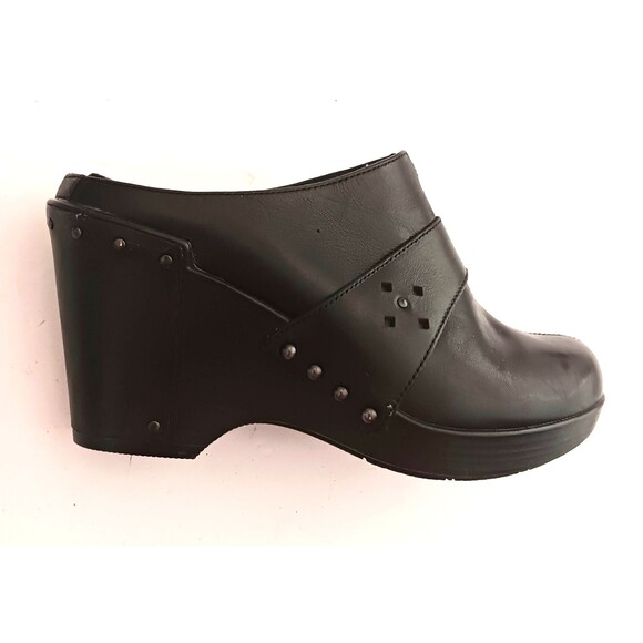 Dansko Francine Blk Leather Clog Wedge Heel Stud Trim EU 37 US 6.5-7 - Picture 1 of 12
